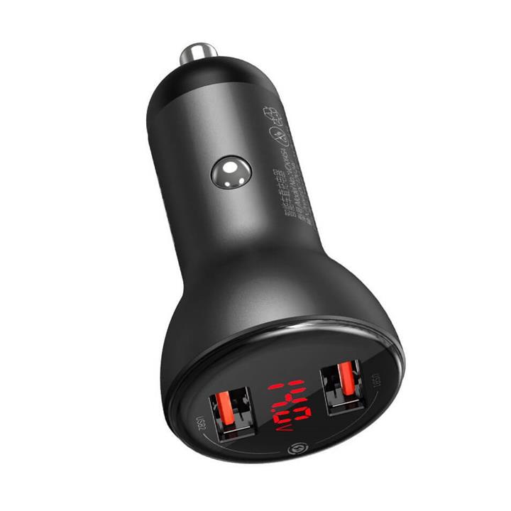 شارژر فندکی باسئوس Baseus مدل Smart Car Charger توان 45 وات Baseus Car Charger 45W Digital Display Dual Quick Charger Model CCBX-B0G